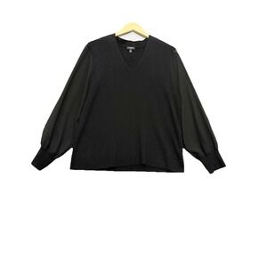 Talbots Sweater Size 1X Sheer Sleeve Black Knit Office Career Event Long Sleeve
